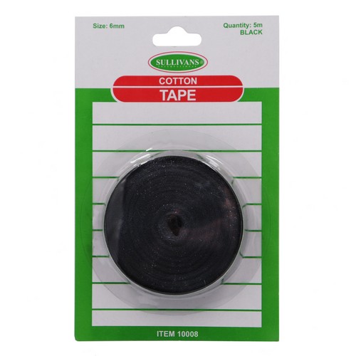 Black Cotton Tape Size 6mm - 5m Length Default Title