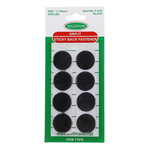 Grip It Sticky Back Fastener Circles - Black 19mm 4 Sets Default Title