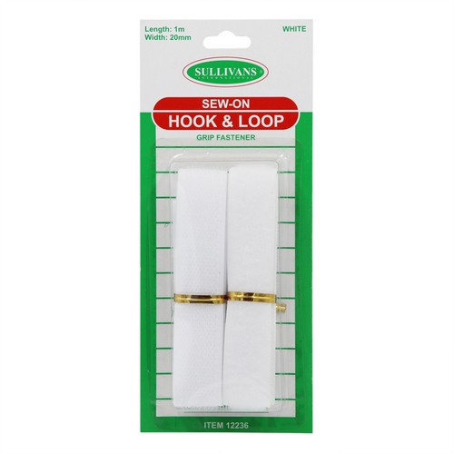 Sew On Hook and Loop Grip Fastener White - Length 1m Width 20mm Default Title