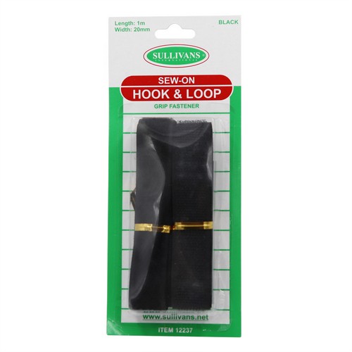 Sew On Hook and Loop Grip Fastener Black - Length 1m Width 20mm Default Title