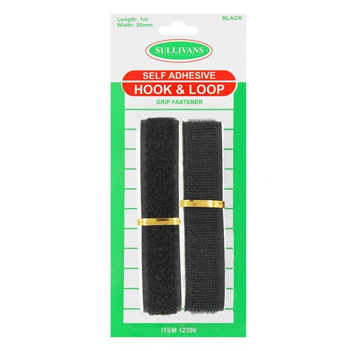 Self Adhesive Hook and Loop Grip Fastener Black - Length 1m Width 20mm Default Title