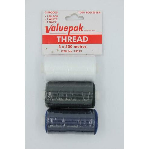 Valuepak Thread 1 White, 1 Black and 1 Navy - 3 x 500m Default Title