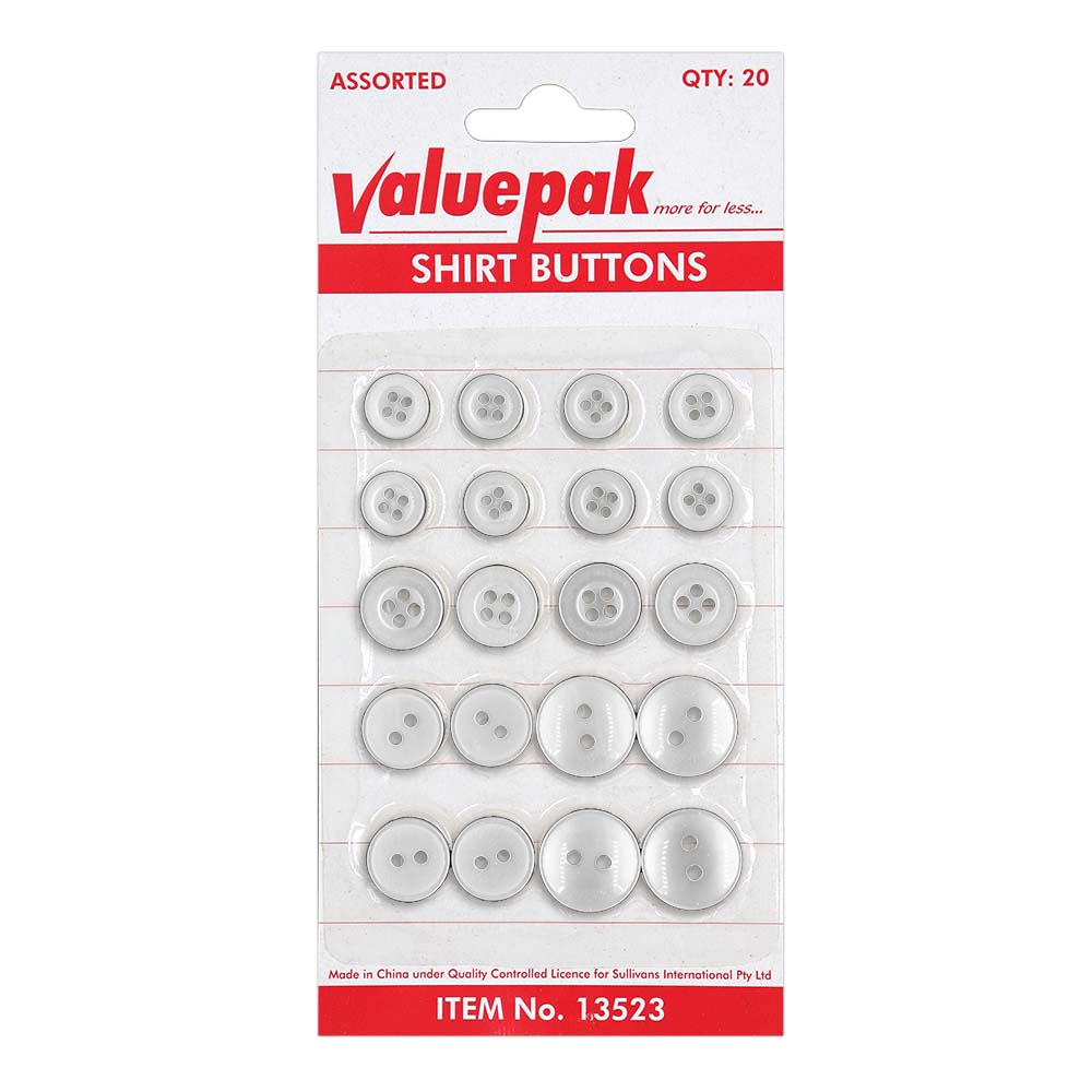 Valuepak Shirt Buttons Opaque White - Dollars and Sense