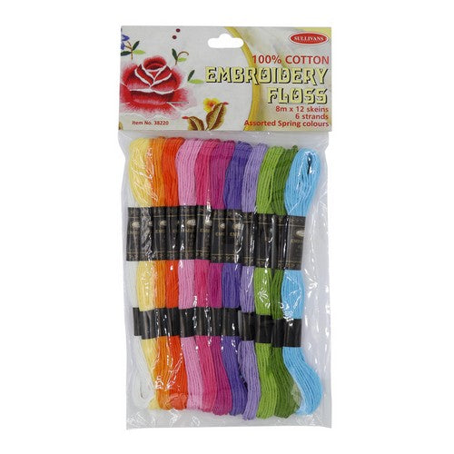 100 Percent Cotton Embroidery Floss - 12 Assorted Spring Colours 8m Default Title