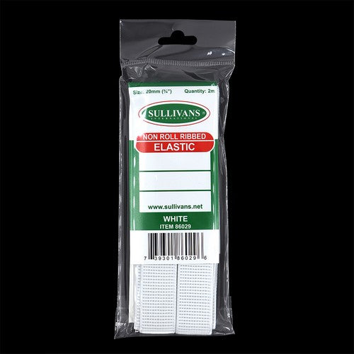 Non Roll Ribbed Elastic White - Dollars and Sense