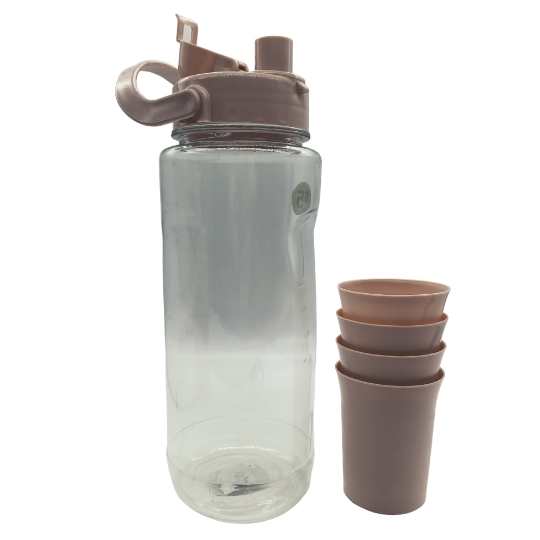 Water Bottle and 4 Cup Set Pink or Grey Colours - Dollars and Sense