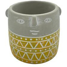Medium Ceramic Pot with Face Yellow 12x18cm Default Title