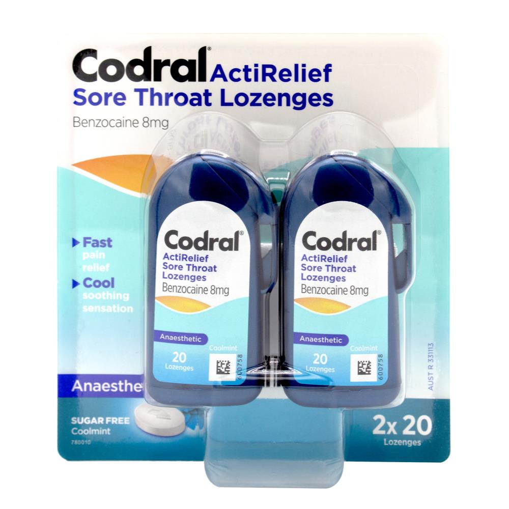 Codral Acti Relief Sore Throat Lozenges Coolmint - 2 x 20 Pack 1 Piece - Dollars and Sense
