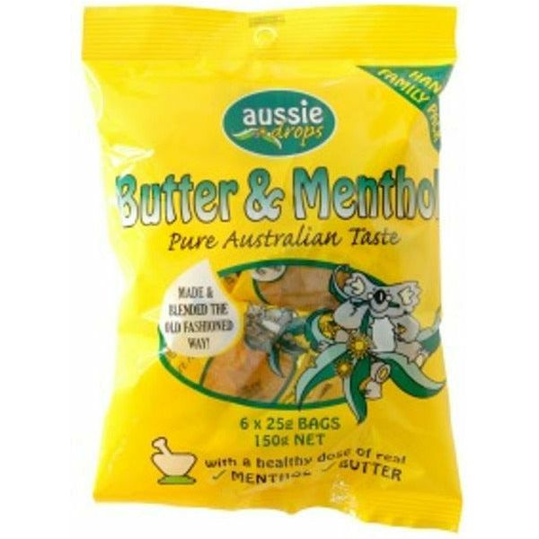Aussie Drops Butter & Menthol - 150g Six 25g Bags - Dollars and Sense