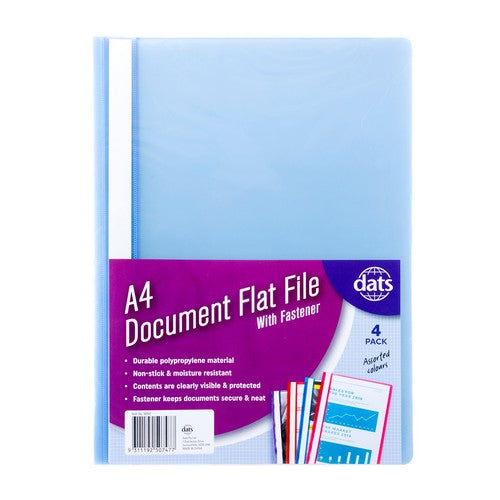 A4 Document Flat File with Fastener - 4 Pack 1 Piece - Dollars and Sense