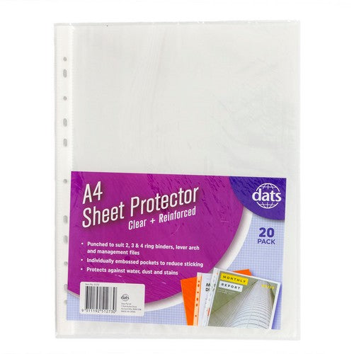 A4 Sheet Protector Clear and Reinforced - 20 Pack 1 Piece - Dollars and Sense