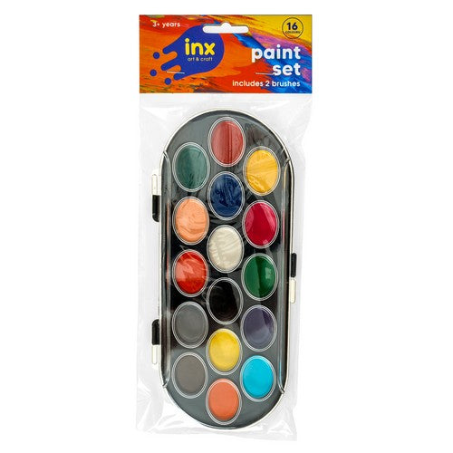 Paint Set with 2 Brushes - 16 Colours 1 Piece - Dollars and Sense