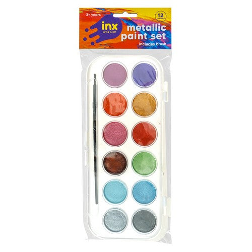 Metallic Paint Set with Brush - 12 Colours 1 Piece - Dollars and Sense