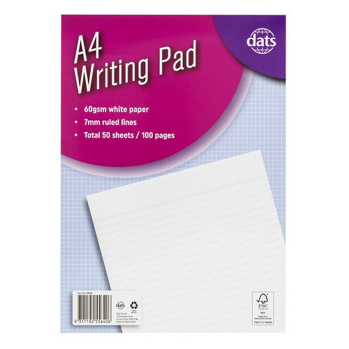 A4 Writing Pad 7mm Ruled Lines - 100 Pages 1 Piece - Dollars and Sense