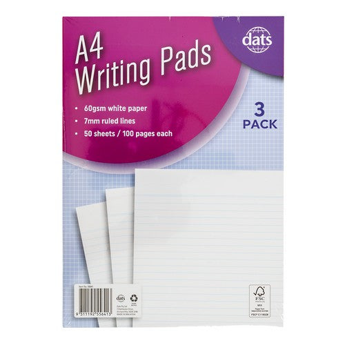 A4 Writing Pad 7mm Ruled Lines - 100 Pages 3 Pack 1 Piece - Dollars and Sense