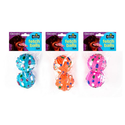 Dog Toy Colourful Squeaky Ball - 2 Pack 1 Piece Assorted - Dollars and Sense