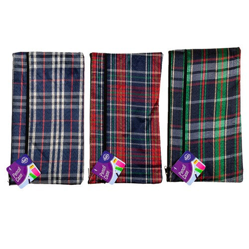 Pencil Case Two Zip Tartan - 320x170mm 1 Piece Assorted - Dollars and Sense