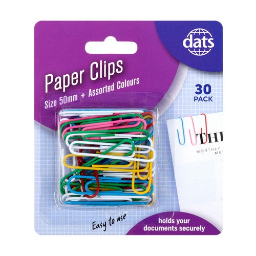 Paper Clip Mixed Colours - 50mm 30 Pack 1 Piece - Dollars and Sense