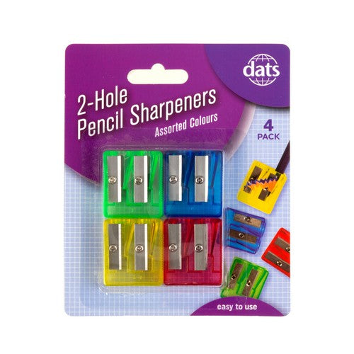 2-Hole Pencil Sharpener Mixed Colour - 4 Pack 1 Piece - Dollars and Sense