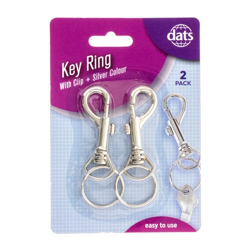Key Ring Metal Silver with Clip - 2 Pack 1 Piece - Dollars and Sense
