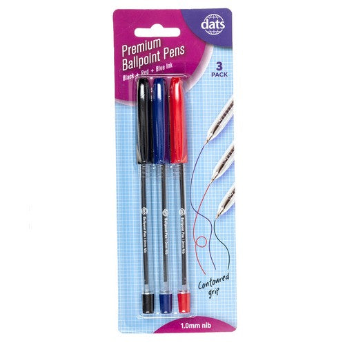 Premium Ballpoint Pens with Cap Mixed Colours - 3 Pack 1 Piece - Dollars and Sense