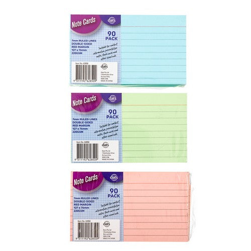 Note Cards Flash Index Ruled Coloured - 127x76mm 90 Pack 1 Piece Assorted - Dollars and Sense