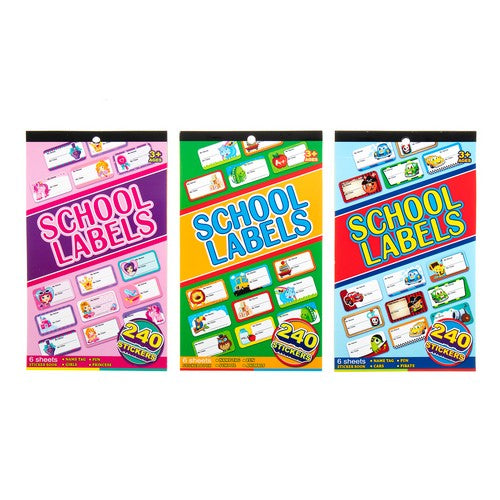 Kids School Label and Sticker Book 6 Sheets - 240 Stickers 1 Piece Assorted - Dollars and Sense