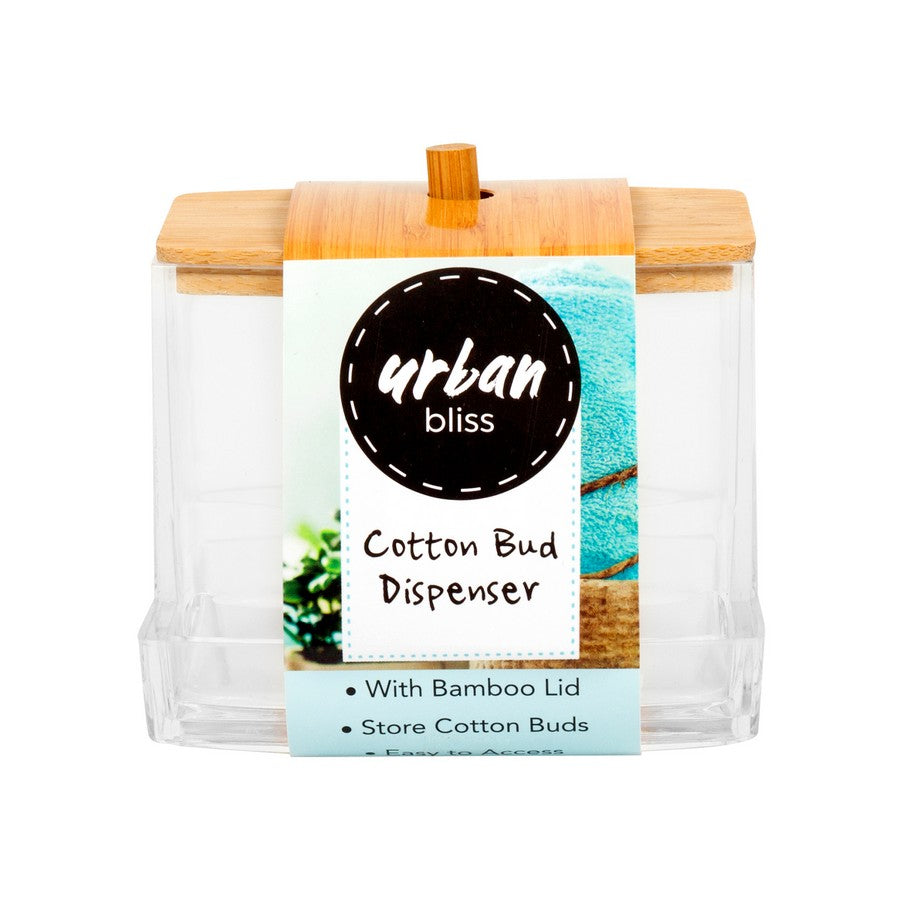 Bathroom Cotton Bud Dispenser with Bamboo Lid - Dollars and Sense