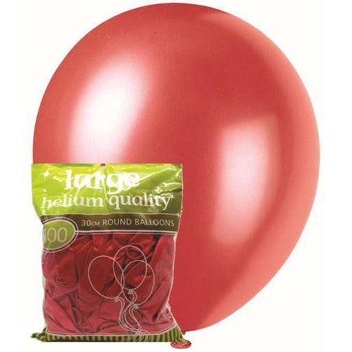 Cherry Red - 100 x 30cm (12) Metallic Balloons