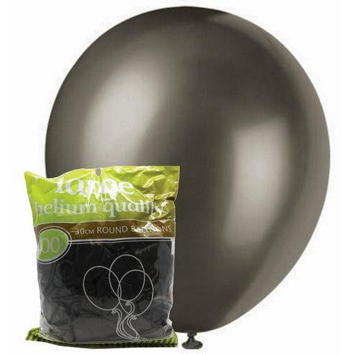 Black - 100 x 30cm (12) Metallic Balloons