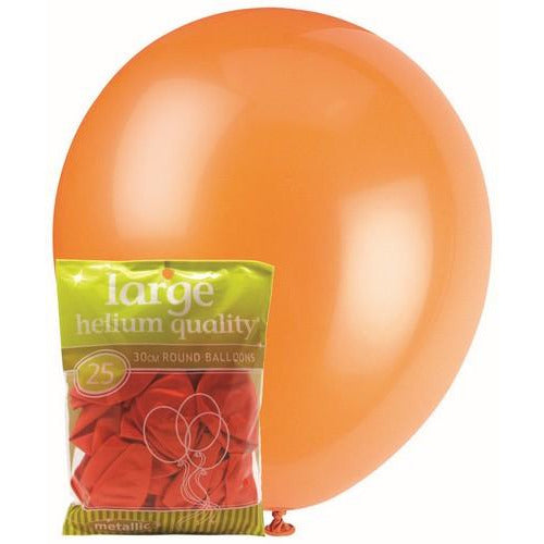 Orange - 25 x 30cm (12) Metallic Balloons