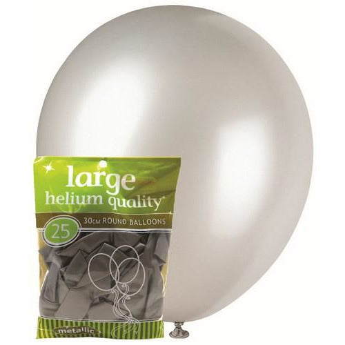 Silver - 25 x 30cm (12) Metallic Balloons