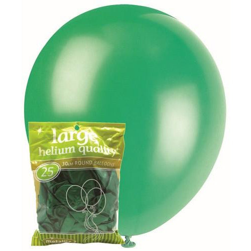 Green - 25 x 30cm (12) Metallic Balloons
