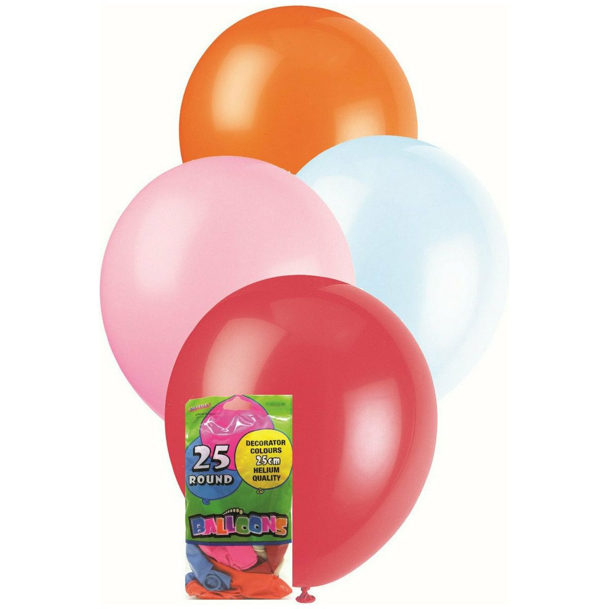 Assorted Colours Decorator Latex Balloons 25cm 25Pk - Dollars and Sense