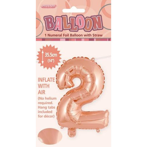 Rose Gold 2 Numeral Foil Balloon 35cm Default Title