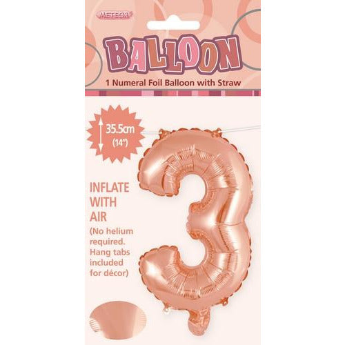 Rose Gold 3 Numeral Foil Balloon 35cm Default Title
