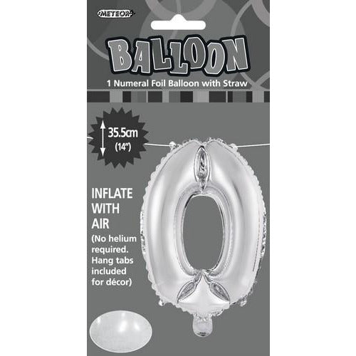 Silver 0 Numeral Foil Balloon 35cm Default Title