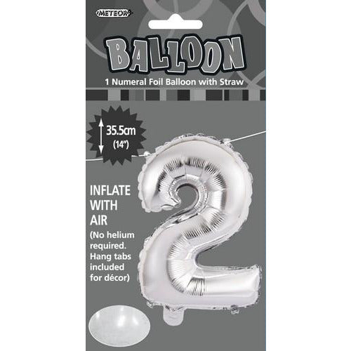 Silver 2 Numeral Foil Balloon 35cm Default Title