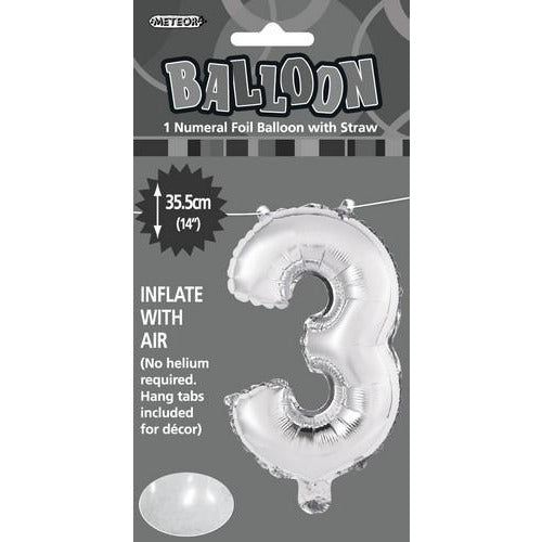 Silver 3 Numeral Foil Balloon 35cm Default Title
