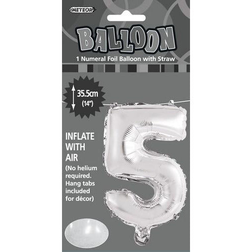 Silver 5 Numeral Foil Balloon 35cm Default Title