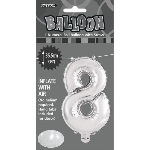 Silver 8 Numeral Foil Balloon 35cm Default Title