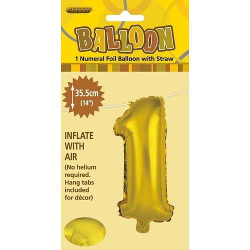 Gold 1 Numeral Foil Balloon 35cm Default Title