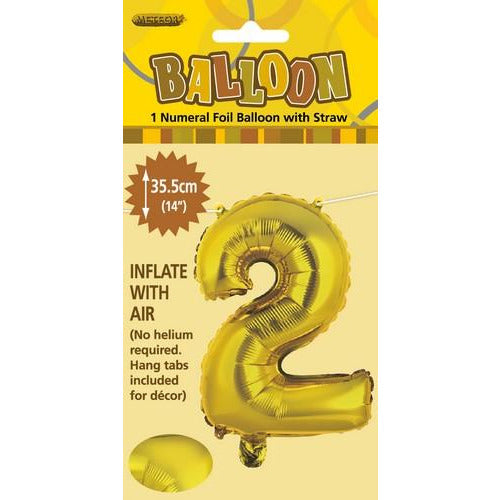 Gold 2 Numeral Foil Balloon 35cm Default Title