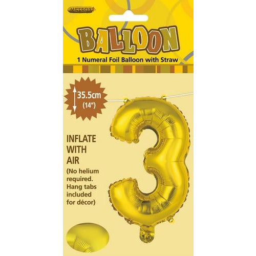 Gold 3 Numeral Foil Balloon 35cm Default Title