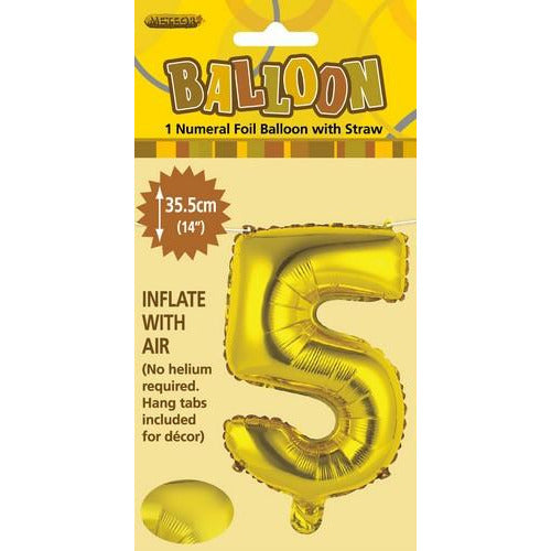 Gold 5 Numeral Foil Balloon 35cm Default Title