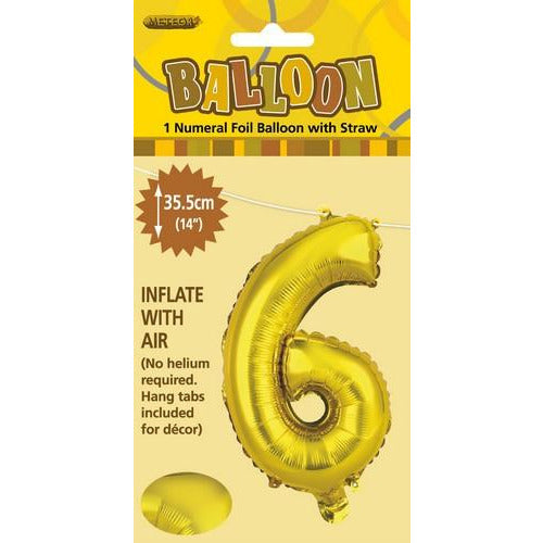 Gold 6 Numeral Foil Balloon 35cm Default Title