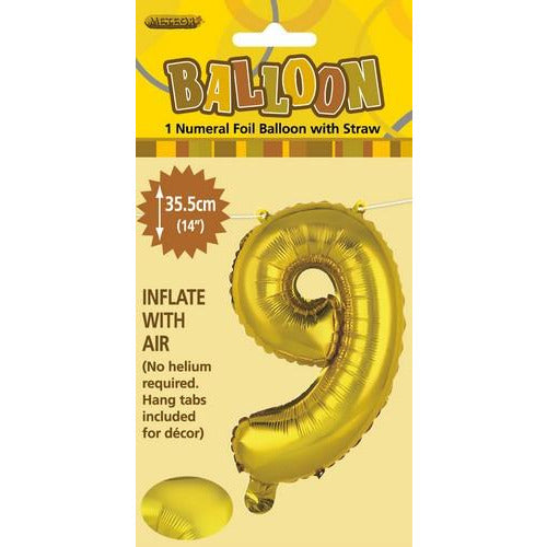 Gold 9 Numeral Foil Balloon 35cm Default Title