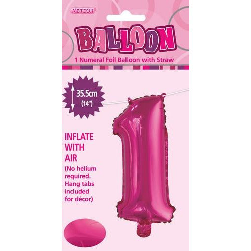 Hot Pink 1 Numeral Foil Balloon 35cm Default Title