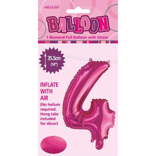 Hot Pink 4 Numeral Foil Balloon 35cm Default Title