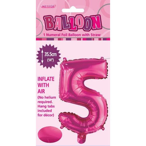 Hot Pink 5 Numeral Foil Balloon 35cm Default Title